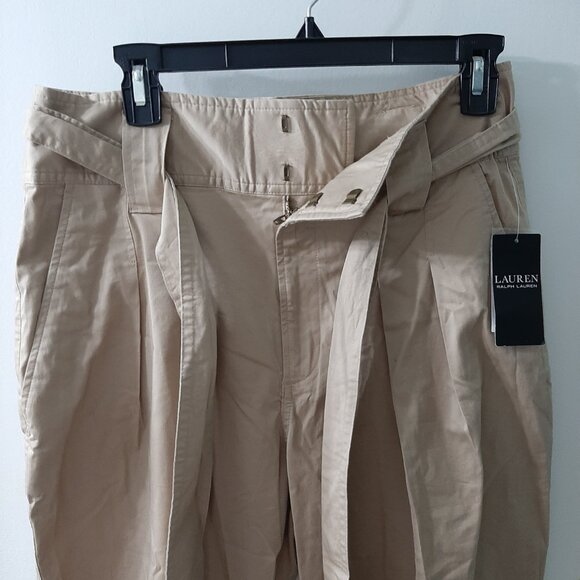 NWT Ralph Lauren Khaki Tan Paper Bag Waist Belted Jogger Pants size 6 - Picture 8 of 9